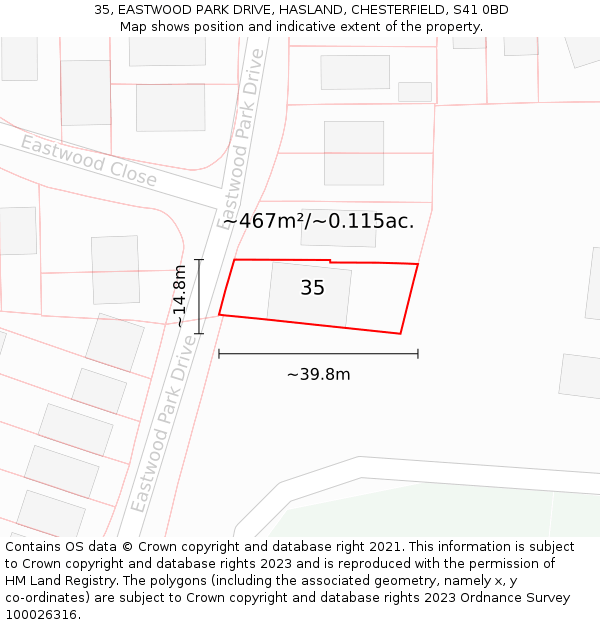 35, EASTWOOD PARK DRIVE, HASLAND, CHESTERFIELD, S41 0BD: Plot and title map