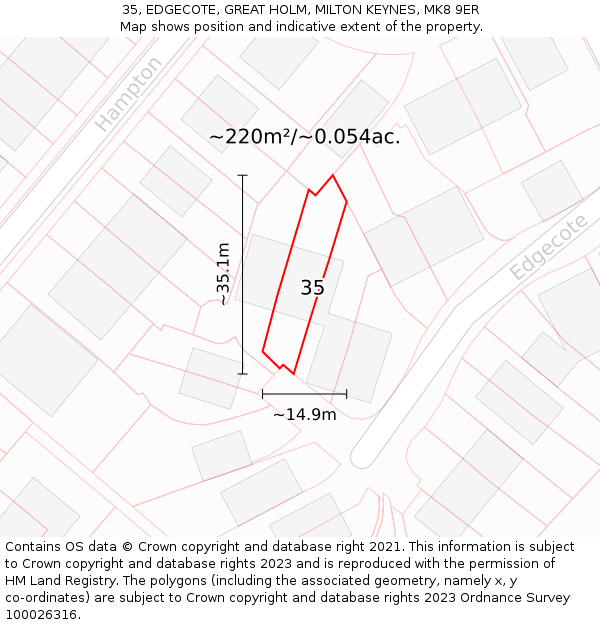 35, EDGECOTE, GREAT HOLM, MILTON KEYNES, MK8 9ER: Plot and title map