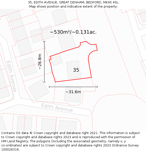 35, EDITH AVENUE, GREAT DENHAM, BEDFORD, MK40 4SL: Plot and title map