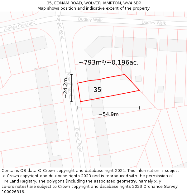 35, EDNAM ROAD, WOLVERHAMPTON, WV4 5BP: Plot and title map