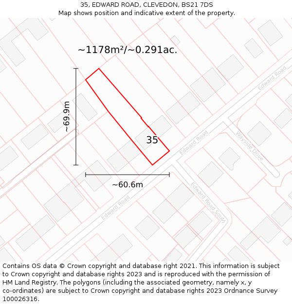 35, EDWARD ROAD, CLEVEDON, BS21 7DS: Plot and title map
