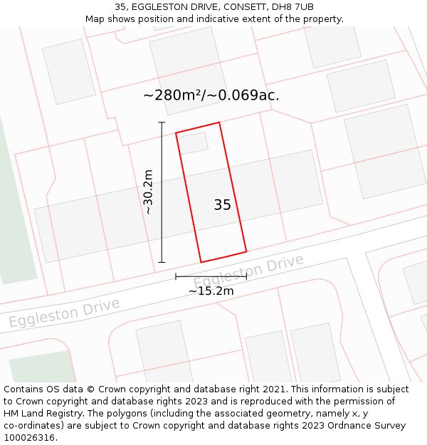 35, EGGLESTON DRIVE, CONSETT, DH8 7UB: Plot and title map