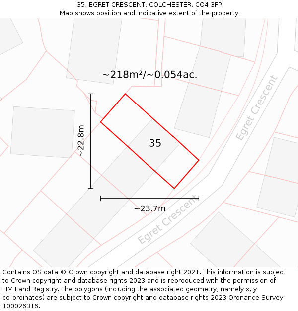 35, EGRET CRESCENT, COLCHESTER, CO4 3FP: Plot and title map