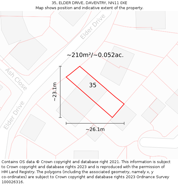 35, ELDER DRIVE, DAVENTRY, NN11 0XE: Plot and title map