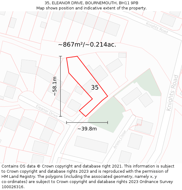 35, ELEANOR DRIVE, BOURNEMOUTH, BH11 9PB: Plot and title map