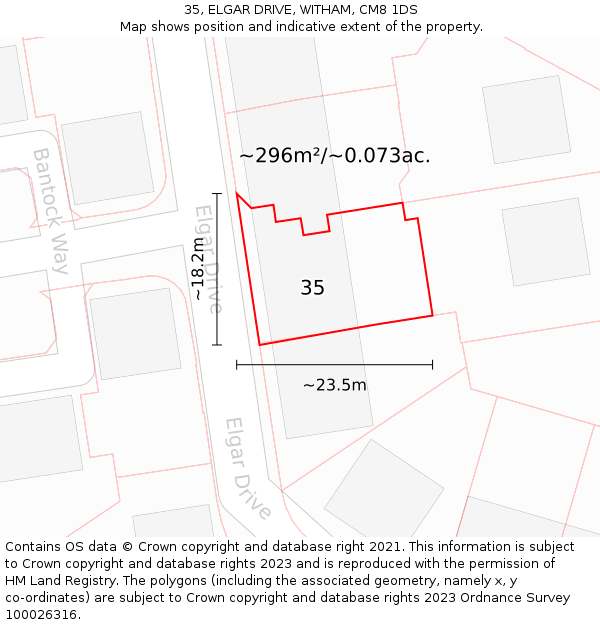 35, ELGAR DRIVE, WITHAM, CM8 1DS: Plot and title map