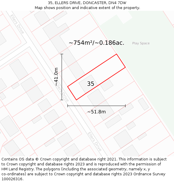 35, ELLERS DRIVE, DONCASTER, DN4 7DW: Plot and title map