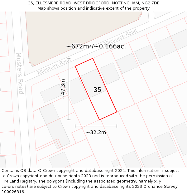 35, ELLESMERE ROAD, WEST BRIDGFORD, NOTTINGHAM, NG2 7DE: Plot and title map