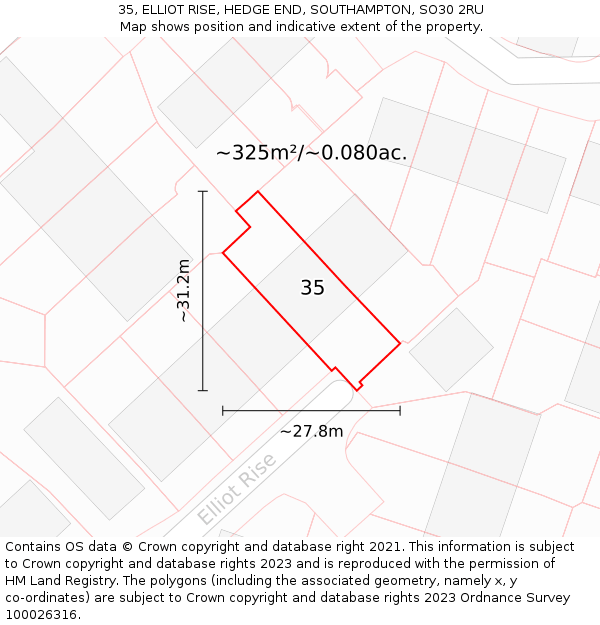 35, ELLIOT RISE, HEDGE END, SOUTHAMPTON, SO30 2RU: Plot and title map