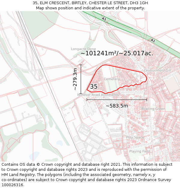 35, ELM CRESCENT, BIRTLEY, CHESTER LE STREET, DH3 1GH: Plot and title map