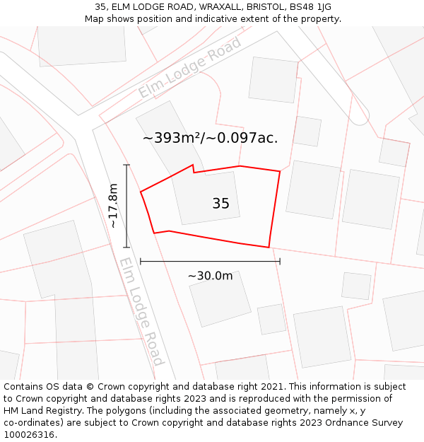 35, ELM LODGE ROAD, WRAXALL, BRISTOL, BS48 1JG: Plot and title map