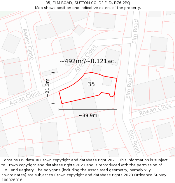 35, ELM ROAD, SUTTON COLDFIELD, B76 2PQ: Plot and title map