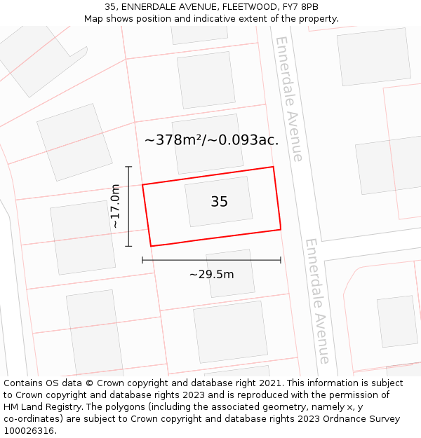 35, ENNERDALE AVENUE, FLEETWOOD, FY7 8PB: Plot and title map