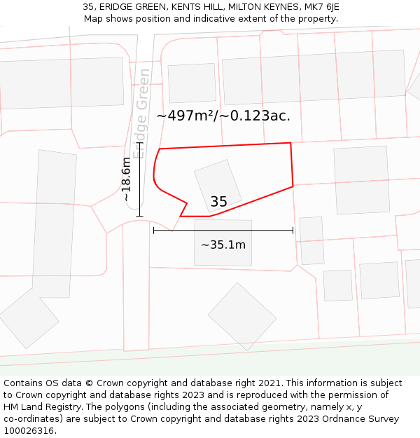 35, ERIDGE GREEN, KENTS HILL, MILTON KEYNES, MK7 6JE: Plot and title map