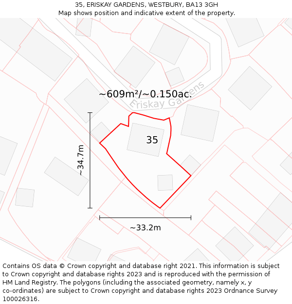 35, ERISKAY GARDENS, WESTBURY, BA13 3GH: Plot and title map