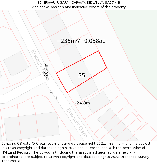 35, ERWAU'R GARN, CARWAY, KIDWELLY, SA17 4JB: Plot and title map