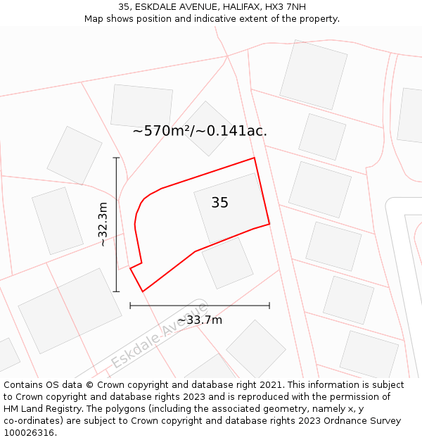 35, ESKDALE AVENUE, HALIFAX, HX3 7NH: Plot and title map