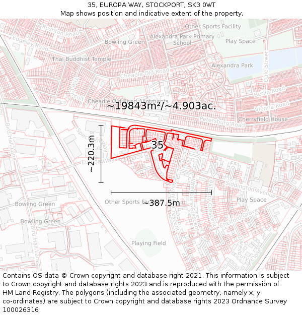 35, EUROPA WAY, STOCKPORT, SK3 0WT: Plot and title map