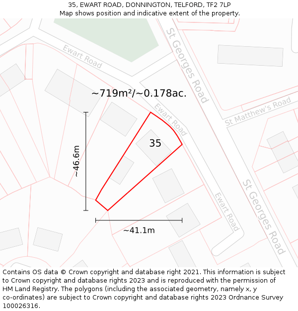 35, EWART ROAD, DONNINGTON, TELFORD, TF2 7LP: Plot and title map