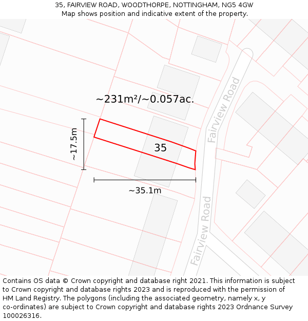 35, FAIRVIEW ROAD, WOODTHORPE, NOTTINGHAM, NG5 4GW: Plot and title map