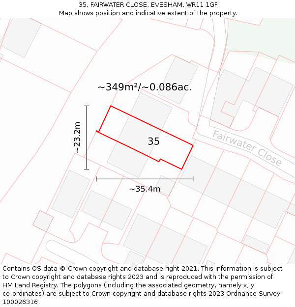 35, FAIRWATER CLOSE, EVESHAM, WR11 1GF: Plot and title map