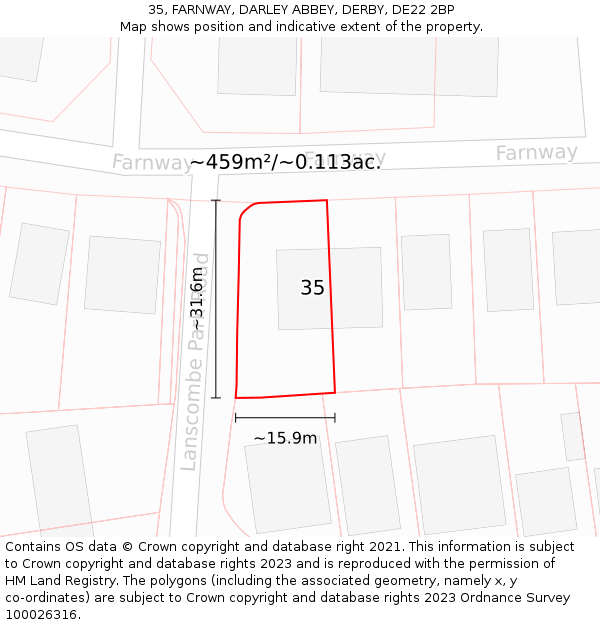 35, FARNWAY, DARLEY ABBEY, DERBY, DE22 2BP: Plot and title map