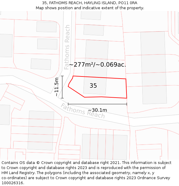 35, FATHOMS REACH, HAYLING ISLAND, PO11 0RA: Plot and title map