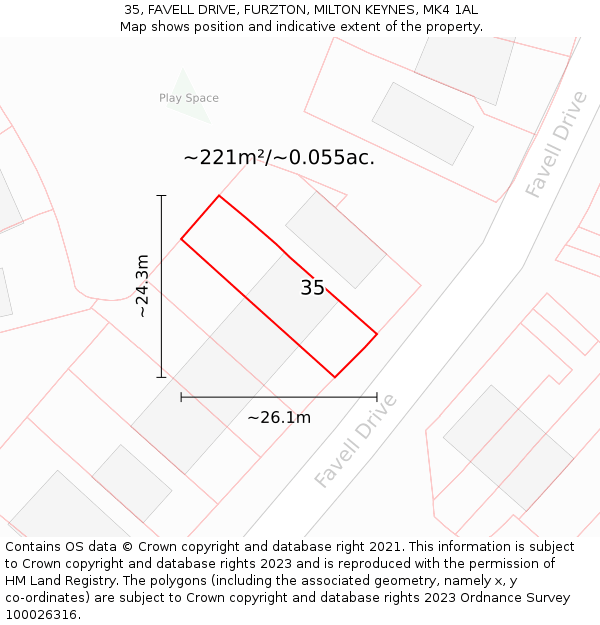 35, FAVELL DRIVE, FURZTON, MILTON KEYNES, MK4 1AL: Plot and title map