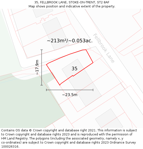 35, FELLBROOK LANE, STOKE-ON-TRENT, ST2 8AF: Plot and title map