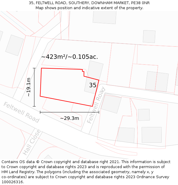 35, FELTWELL ROAD, SOUTHERY, DOWNHAM MARKET, PE38 0NR: Plot and title map