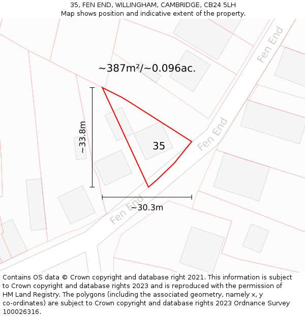 35, FEN END, WILLINGHAM, CAMBRIDGE, CB24 5LH: Plot and title map