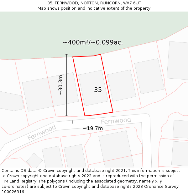 35, FERNWOOD, NORTON, RUNCORN, WA7 6UT: Plot and title map