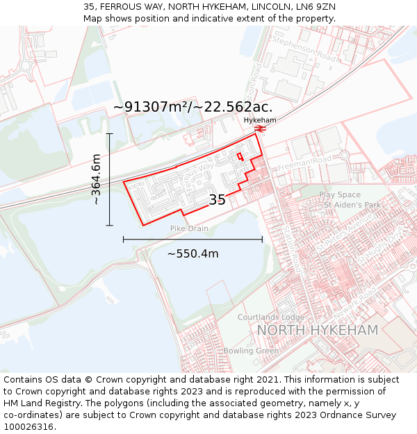 35, FERROUS WAY, NORTH HYKEHAM, LINCOLN, LN6 9ZN: Plot and title map