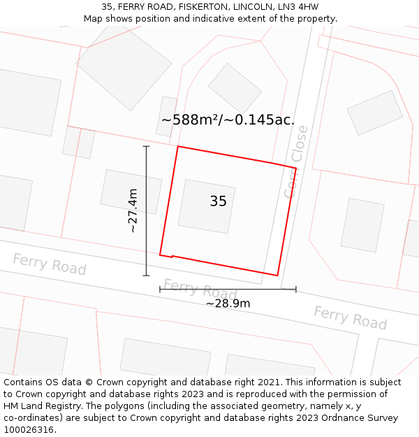 35, FERRY ROAD, FISKERTON, LINCOLN, LN3 4HW: Plot and title map