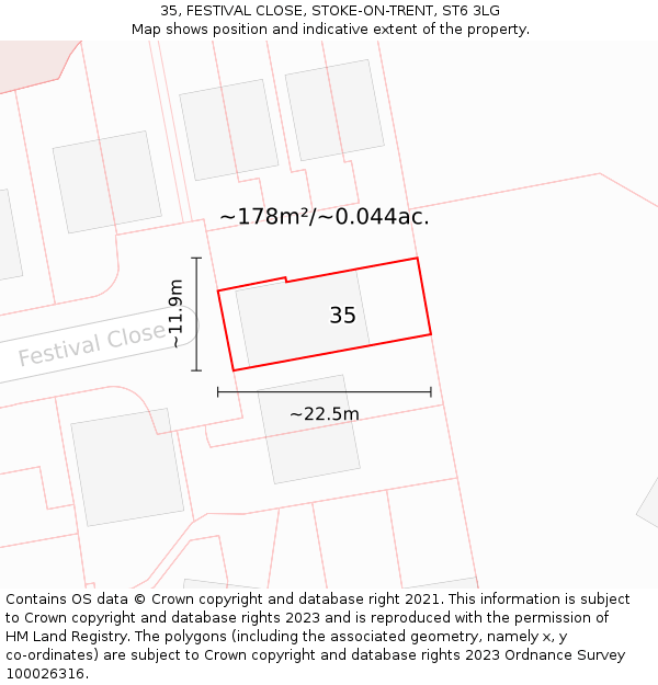 35, FESTIVAL CLOSE, STOKE-ON-TRENT, ST6 3LG: Plot and title map