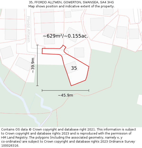 35, FFORDD ALLTWEN, GOWERTON, SWANSEA, SA4 3HG: Plot and title map