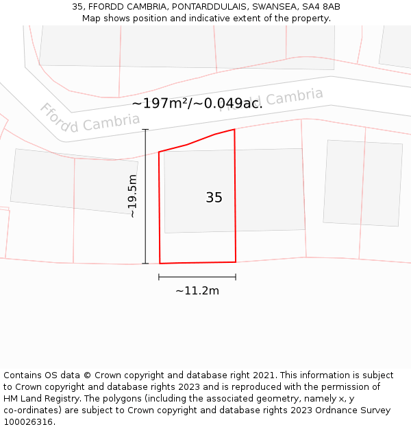 35, FFORDD CAMBRIA, PONTARDDULAIS, SWANSEA, SA4 8AB: Plot and title map