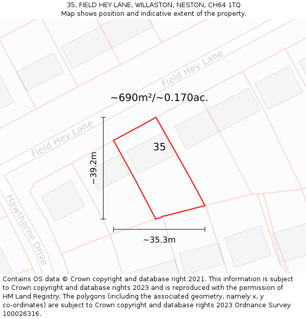 35, FIELD HEY LANE, WILLASTON, NESTON, CH64 1TQ: Plot and title map