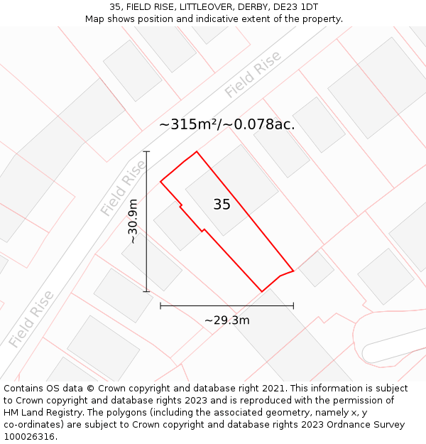35, FIELD RISE, LITTLEOVER, DERBY, DE23 1DT: Plot and title map