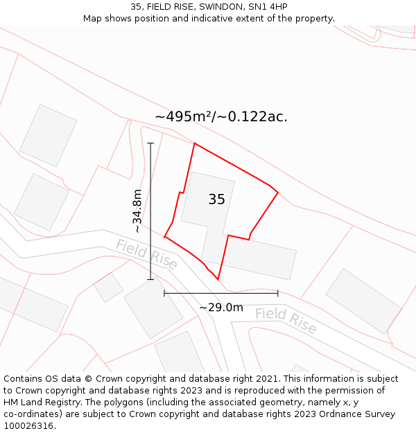 35, FIELD RISE, SWINDON, SN1 4HP: Plot and title map