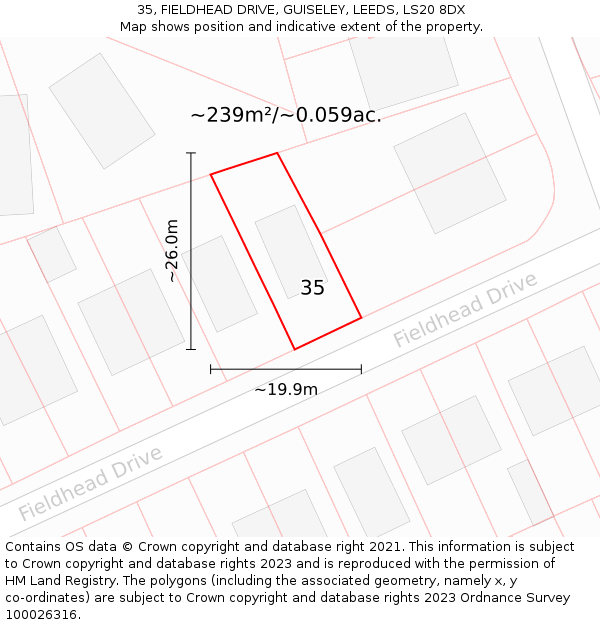 35, FIELDHEAD DRIVE, GUISELEY, LEEDS, LS20 8DX: Plot and title map