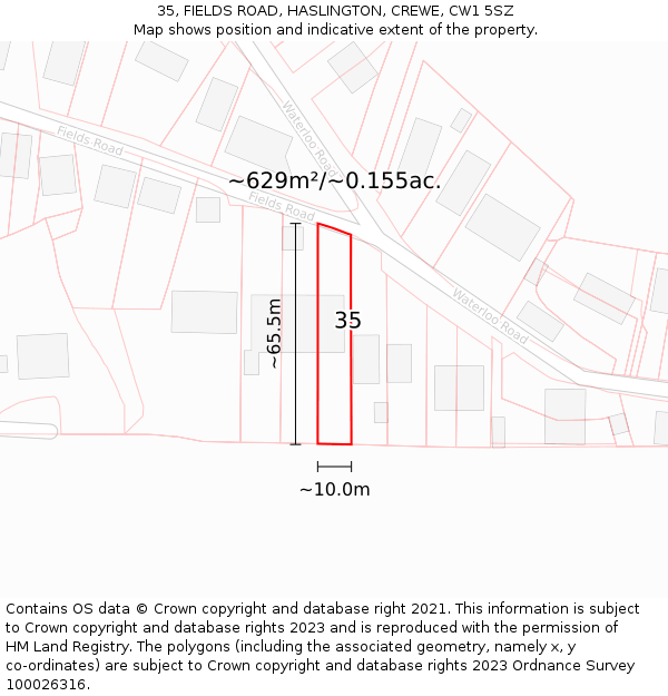 35, FIELDS ROAD, HASLINGTON, CREWE, CW1 5SZ: Plot and title map