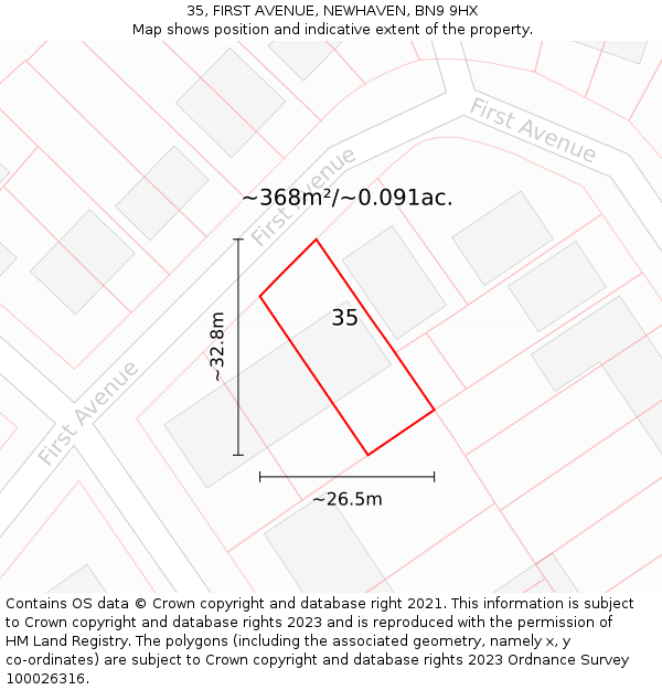 35, FIRST AVENUE, NEWHAVEN, BN9 9HX: Plot and title map