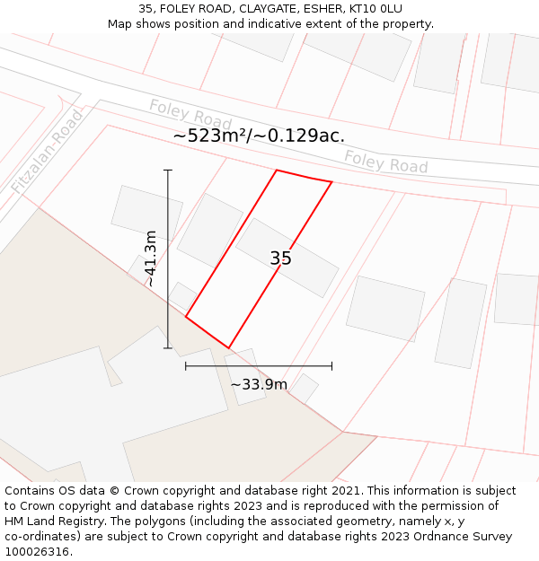 35, FOLEY ROAD, CLAYGATE, ESHER, KT10 0LU: Plot and title map