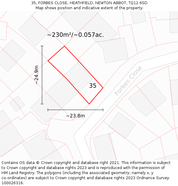 35, FORBES CLOSE, HEATHFIELD, NEWTON ABBOT, TQ12 6SD: Plot and title map