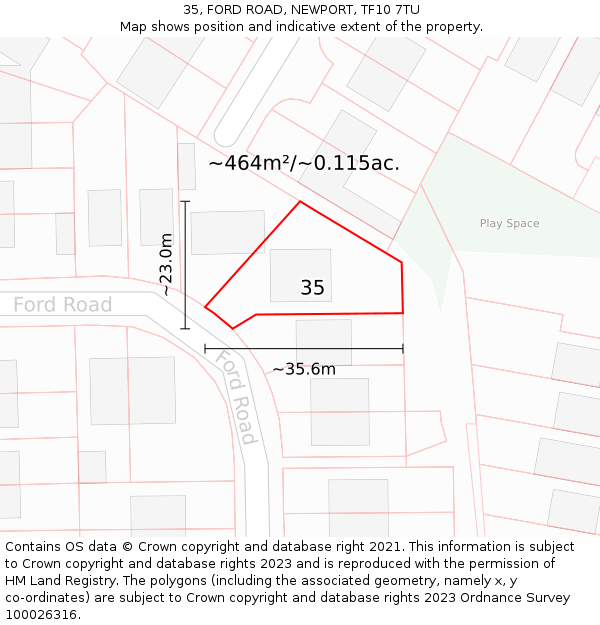 35, FORD ROAD, NEWPORT, TF10 7TU: Plot and title map