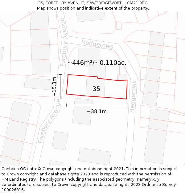 35, FOREBURY AVENUE, SAWBRIDGEWORTH, CM21 9BG: Plot and title map