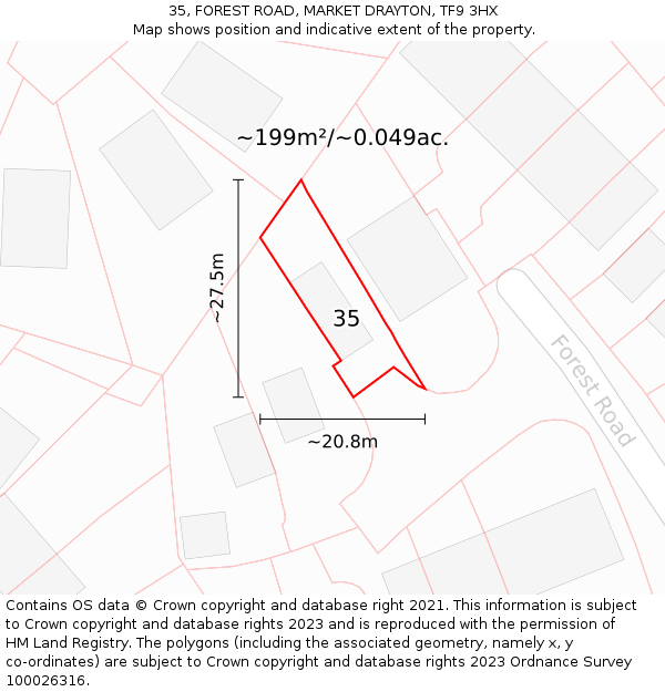 35, FOREST ROAD, MARKET DRAYTON, TF9 3HX: Plot and title map
