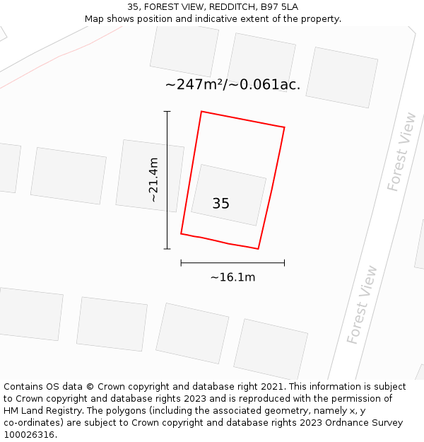 35, FOREST VIEW, REDDITCH, B97 5LA: Plot and title map