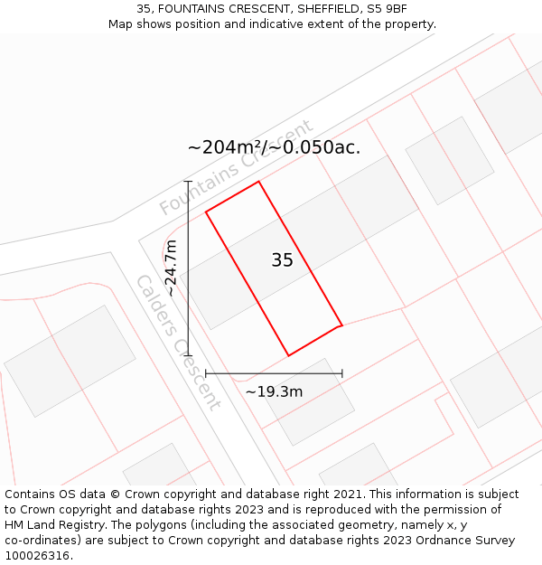 35, FOUNTAINS CRESCENT, SHEFFIELD, S5 9BF: Plot and title map